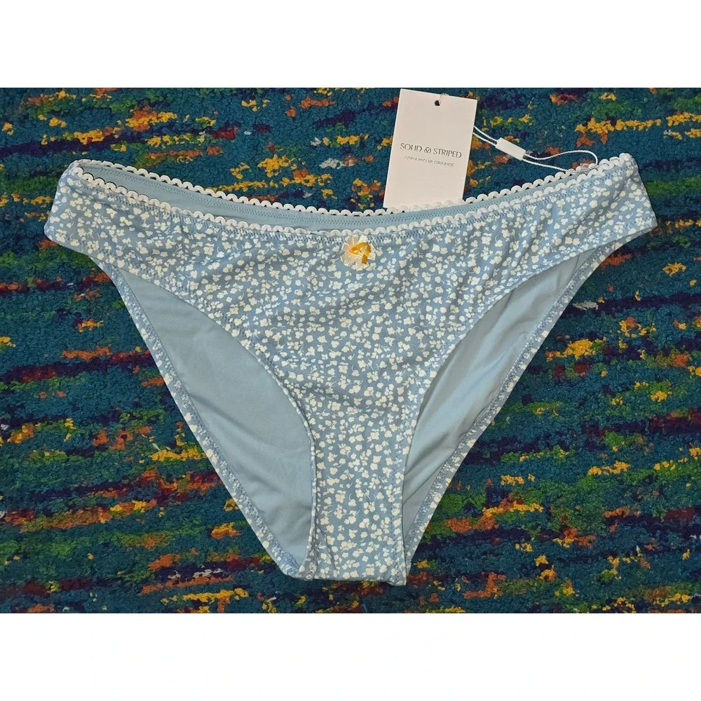 NWT Solid & Striped Bikini Bottom Blue Ditsy Floral Daphne Sofia Richie Women L